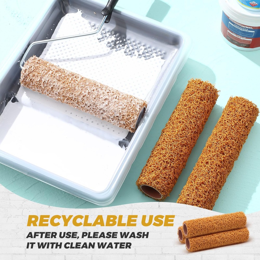 5 Pcs Texture Paint Roller Set, 4 Pcs 9 Inch Small Texture Roller Brown with ...