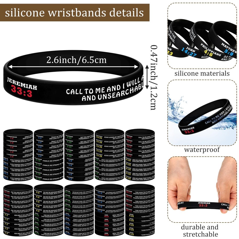 Sinmoe 100 Pcs Bible Verse Bracelets Christian Scripture Medium, multicolored