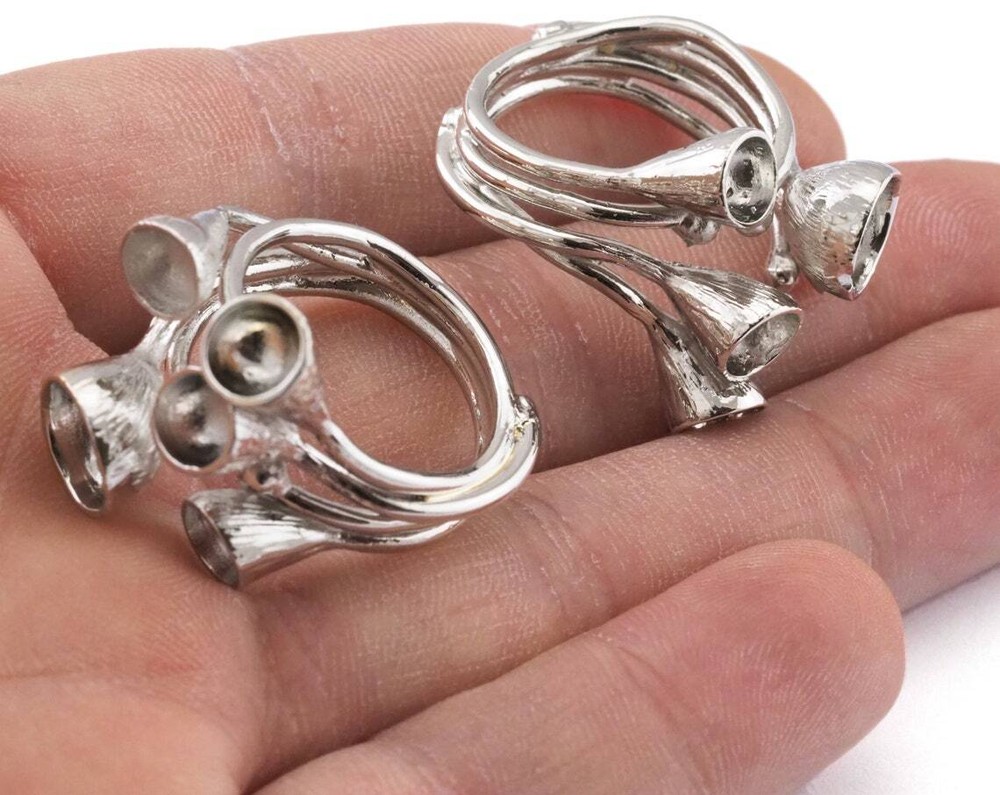 Ring Adjustable Rings for women,Cone shape setting blanks Silver Plated 2264