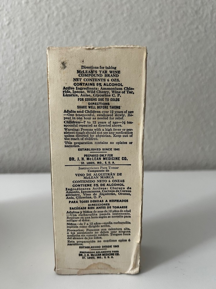 Vintage 1800s Mclean’s Tar Wine Compound