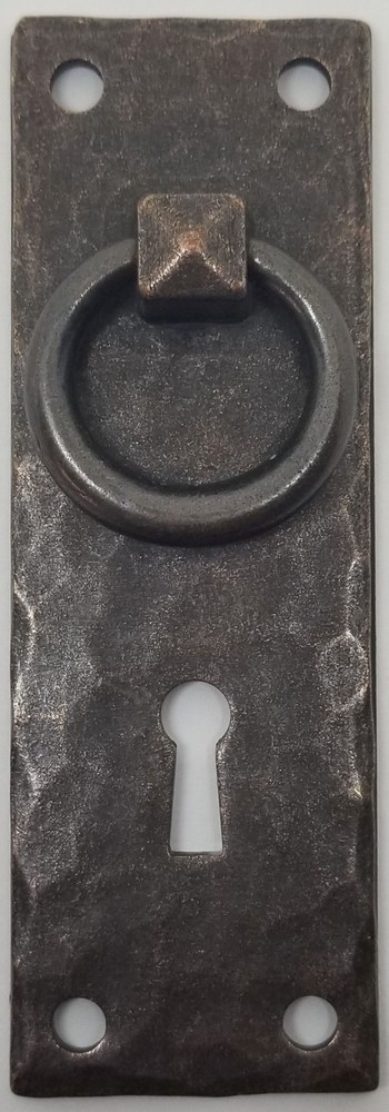 VERTICAL Hammered Forged Brass Mission Door PULL KEYHOLE Antique Copper rustic