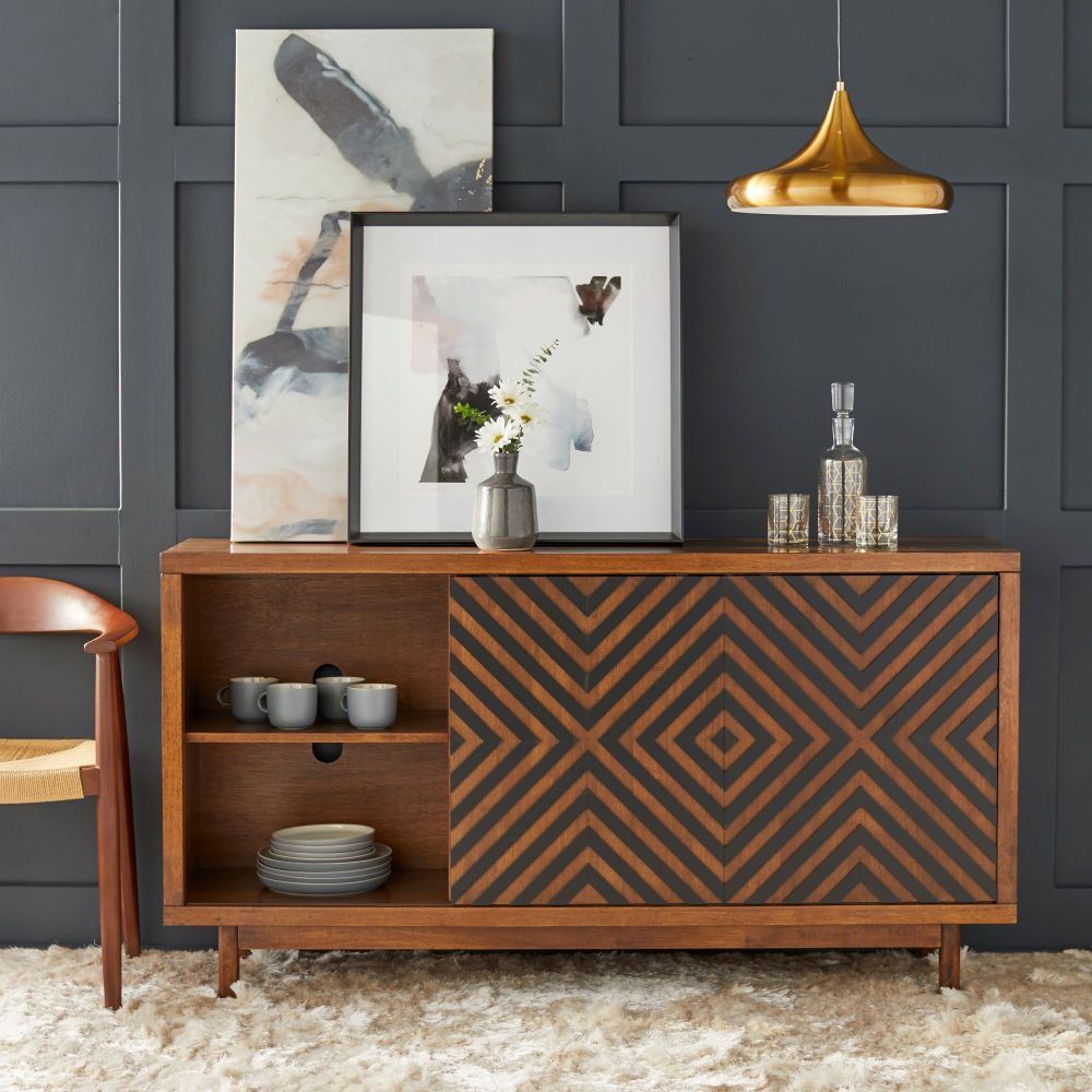 Mid Century Modern Sideboard 2 Door Cabinet Cupboard Buffet Table Solid Wood BRN
