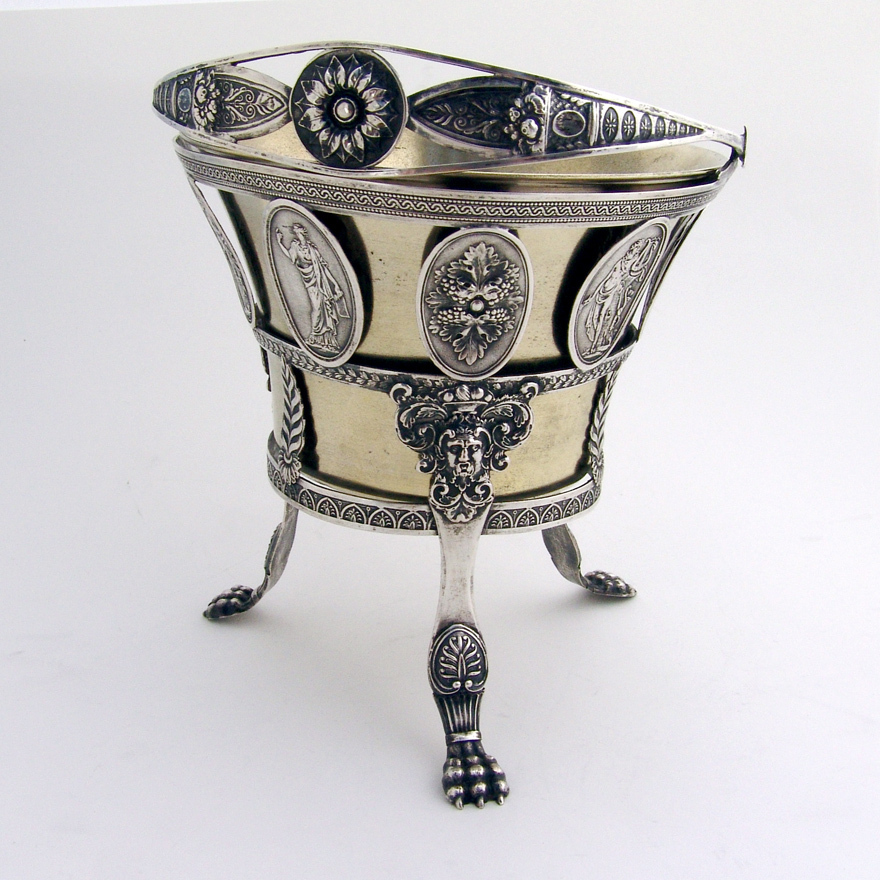 Medallion Swing Handle Footed Basket 800 Silver 1860