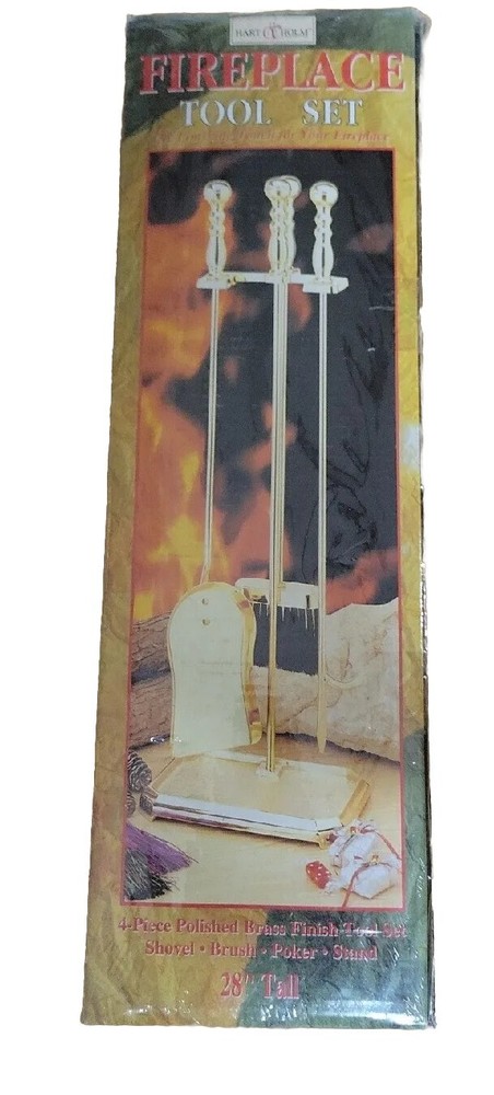 Hart & Home Polished Brass 4 Piece Fireplace Tool Set