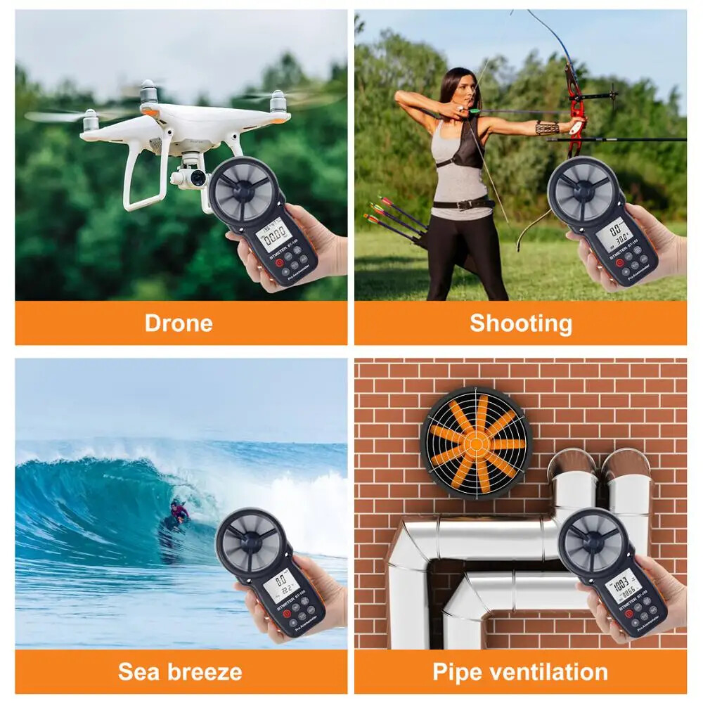 Digital Anemometer Handheld Wind Speed Meter Thermometer with Backlight LCD
