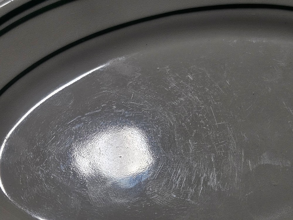 HOMER LAUGHLIN SMALL OVAL PLATE 3 GREEN STRIPE NNB 1999 DATE CODE