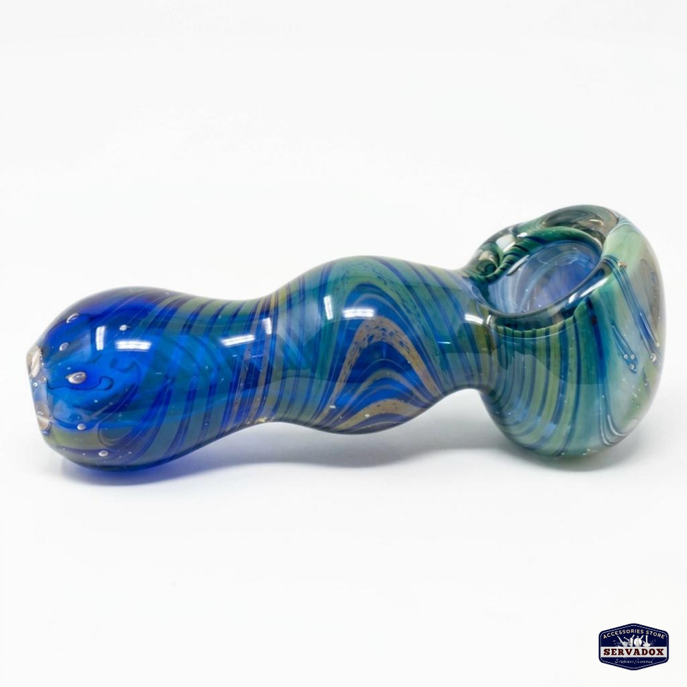 Fancy Work Spoon Pipe | Cobalt W/ Green Squiggly's | 3.75 - 4"