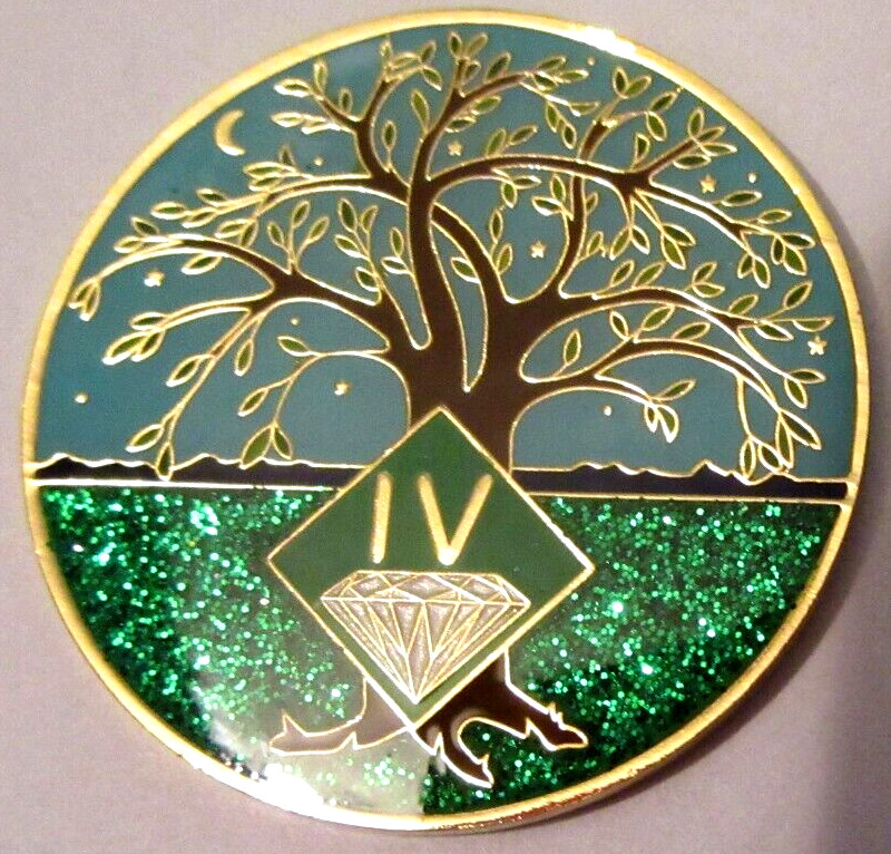 Narcotics Anonymous NA Tree Green 4 Year Medallion Gold Black