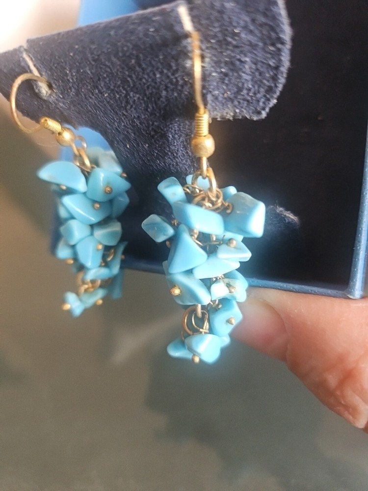 Silver Goldplated Turquoise Cluster Earrings Dangle 2"