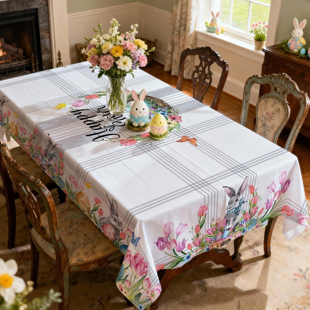 Hexagram Easter Tablecloth 60 x 120 Inch, Easter Table Cloth Rectangle Bunny ...