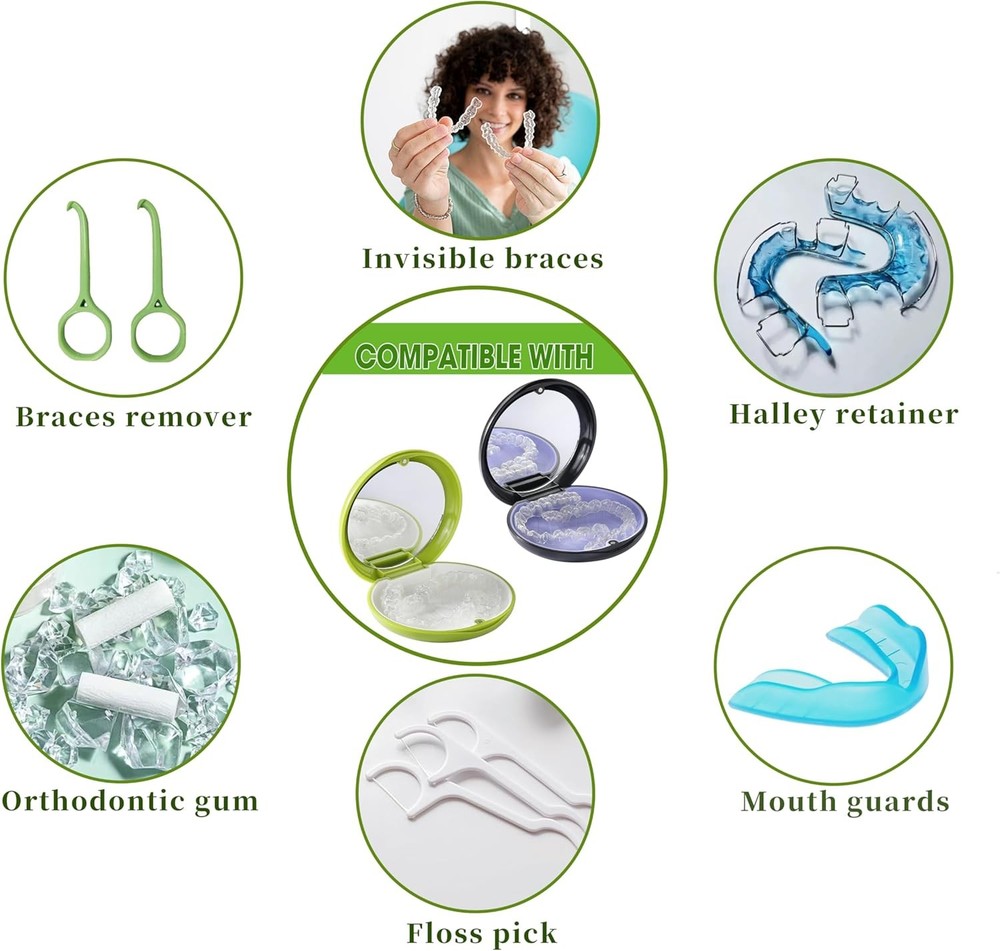 2 PCS Retainer Cases, Mouth Guard Case with Mirror, Compatible with...