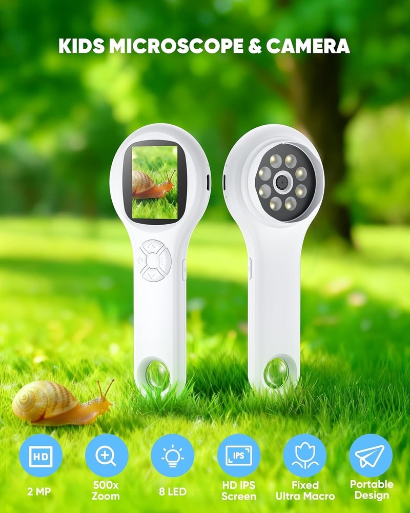 Handheld Mini Microscope with 8 LED Lights and Rechargeable Battery for Easy Use