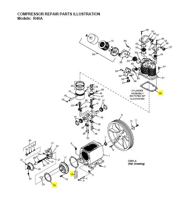 Z655 CHAMPION COMPLETE COMPRESSOR PUMP GASKET SET (ALSO 26DK50)