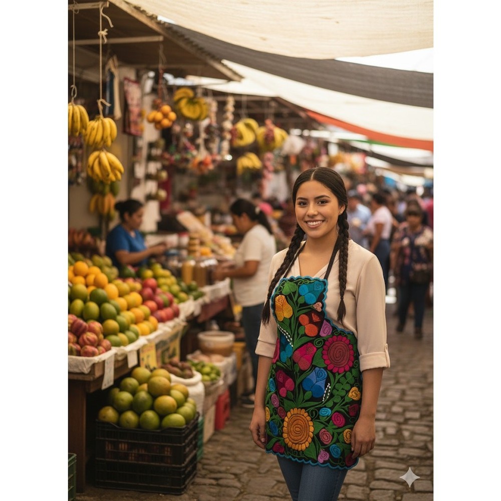 Mexican flowered embroidered apron B3
