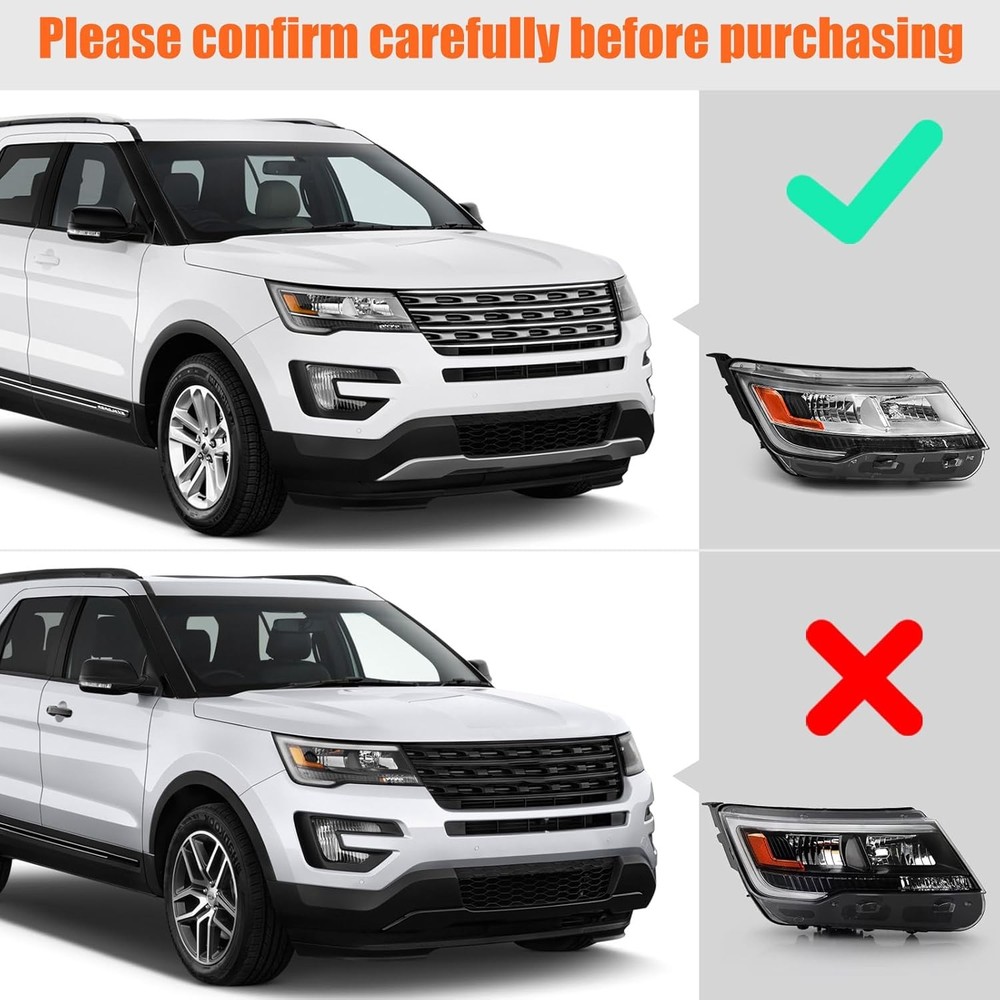 FIONE Passenger Halogen Headlight for Ford Explorer 2016-2018