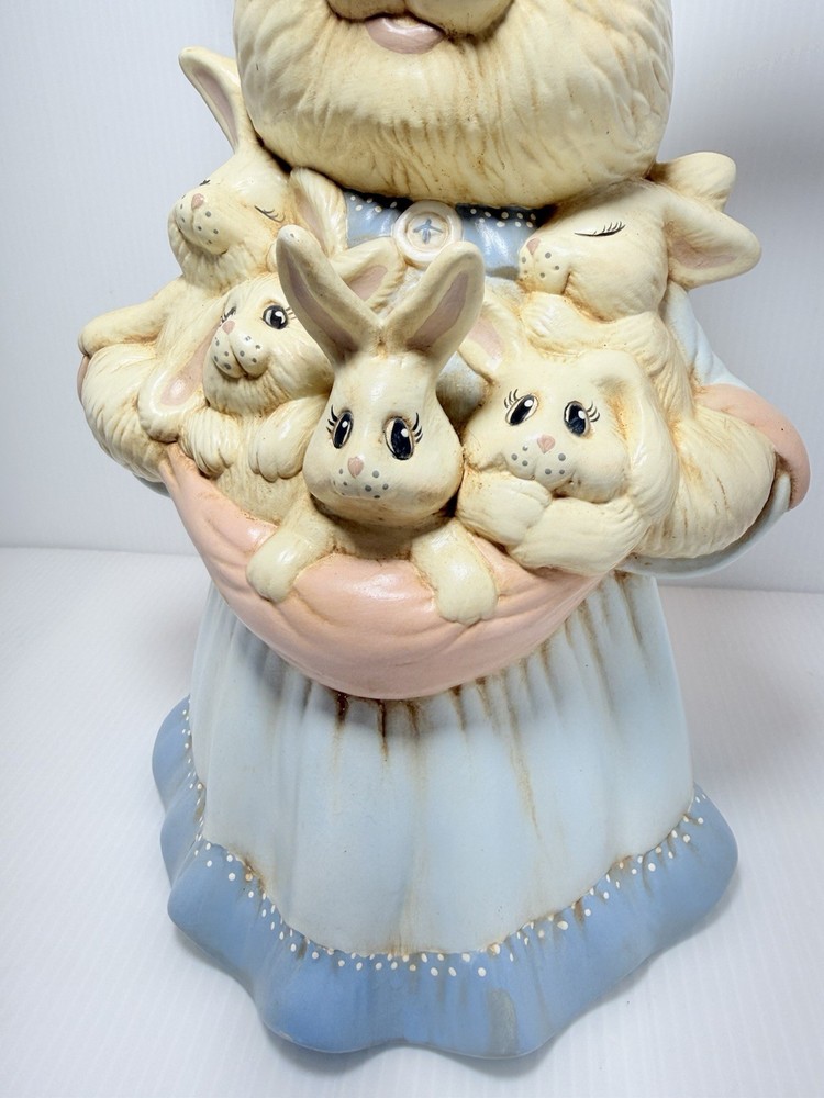 Vintage 1980’s Easter Bunny Rabbit Mama With Babies 12" Ceramic Easter Decor