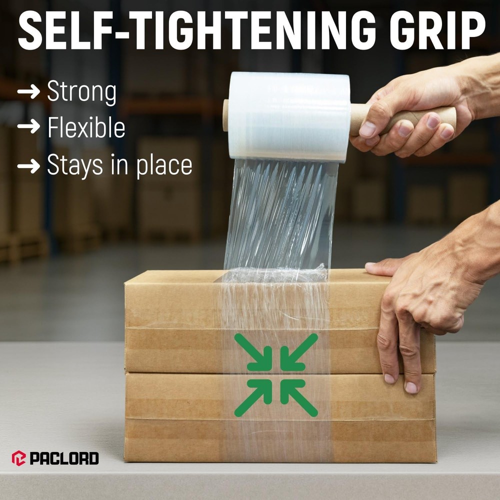 5" x 1000' Industrial Strength Clear Stretch Wrap with Extended Core Handle, ...