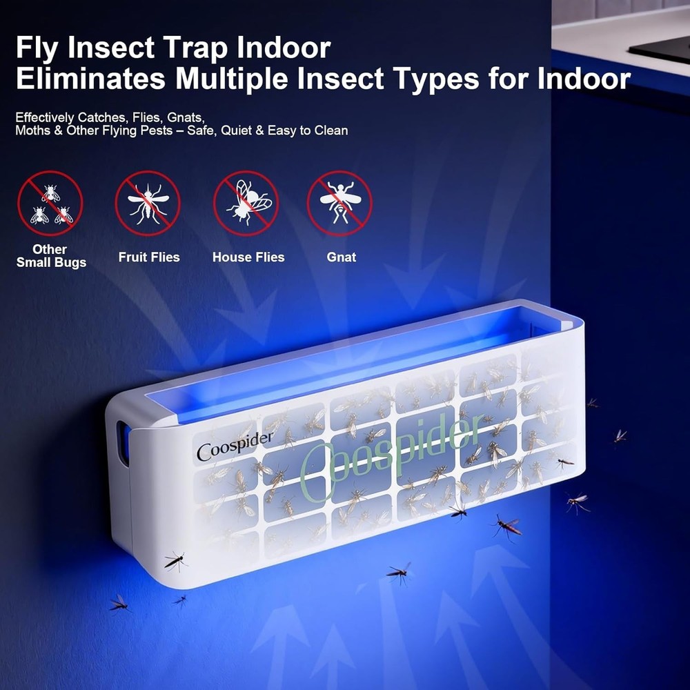 2 Pack Fly Trap Indoor, Fruit Fly Traps Wall Sconce UV Fly Light Bug Catcher for