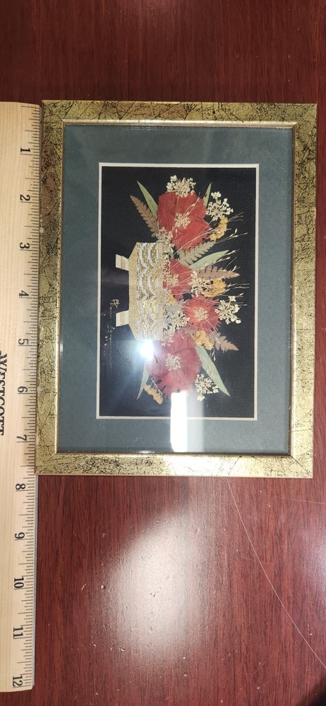 Vintage pressed flower art work framed & signed