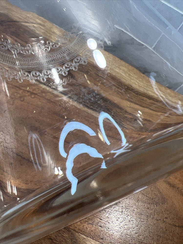 HAND BLOWN CRYSTAL ETCHED PITCHER 48oz OPEN LIP CRYSTAL APPLIED HANDLE