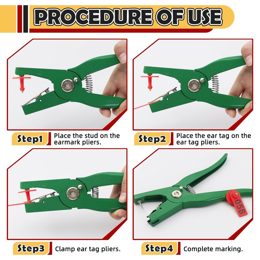 Livestock Ear Tags Numbered with Applicator Tool Kit 100pcs