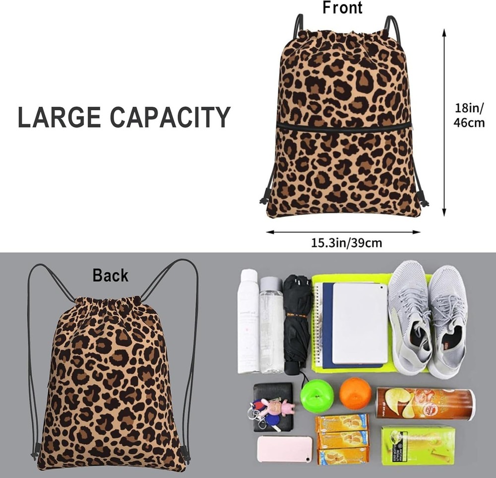 Leopard Printing Drawstring Backpack Bag Sport Gym Sackpack Print