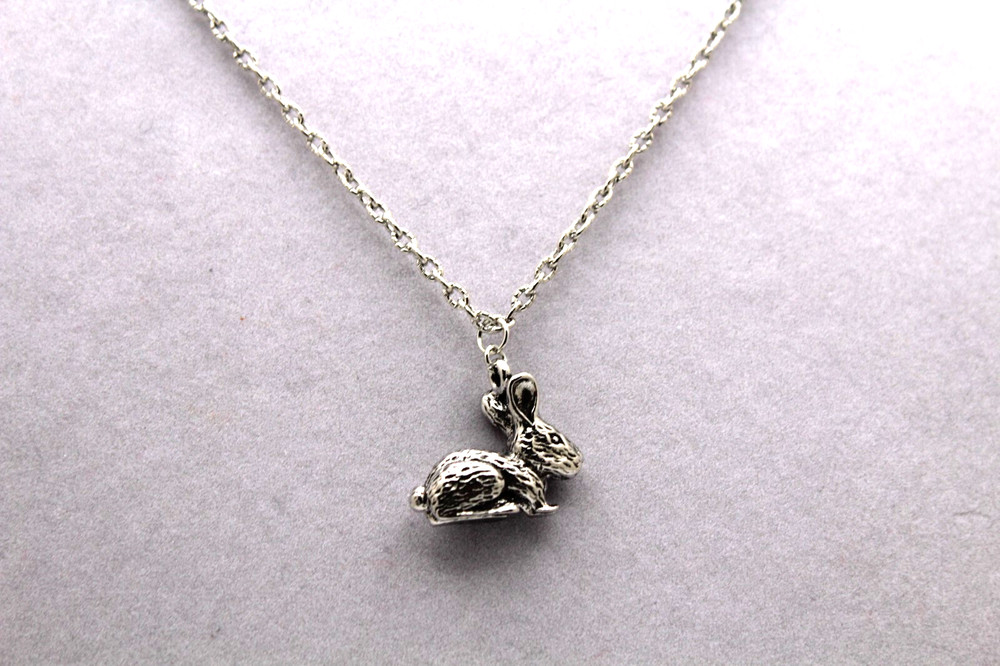 Handcrafted 21" silver chain solid rabbit charm necklace