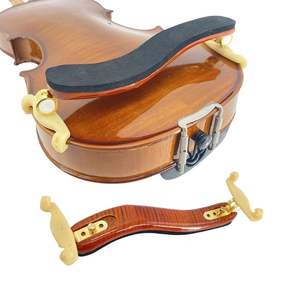 Violin Shoulder Rest 4/4 Full Size, Adjustable Width Flame Maple Wood 3/4
