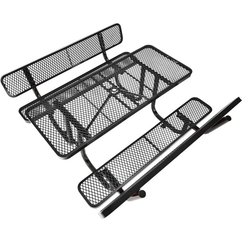 6' Rectangular Outdoor Expanded Metal Picnic Table With Backrests Black
