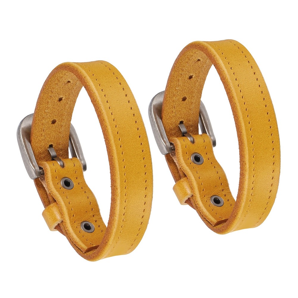 Plain Buckle Bangle Leather Bracelets Leather Snap Bracelets, Khaki 2Pcs