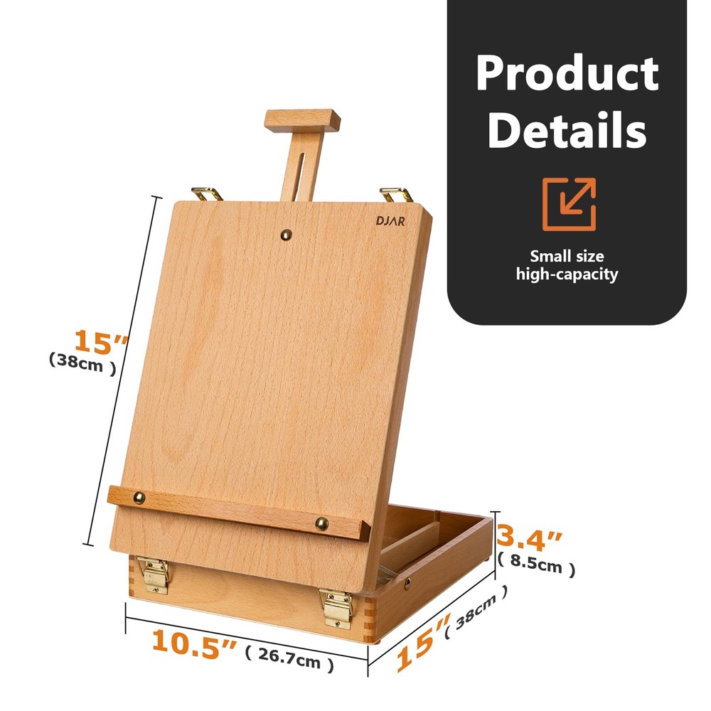 DJAR Tabletop Art Easel for Painting, Solid Beech Wood Desktop Sketchbox, Adjust