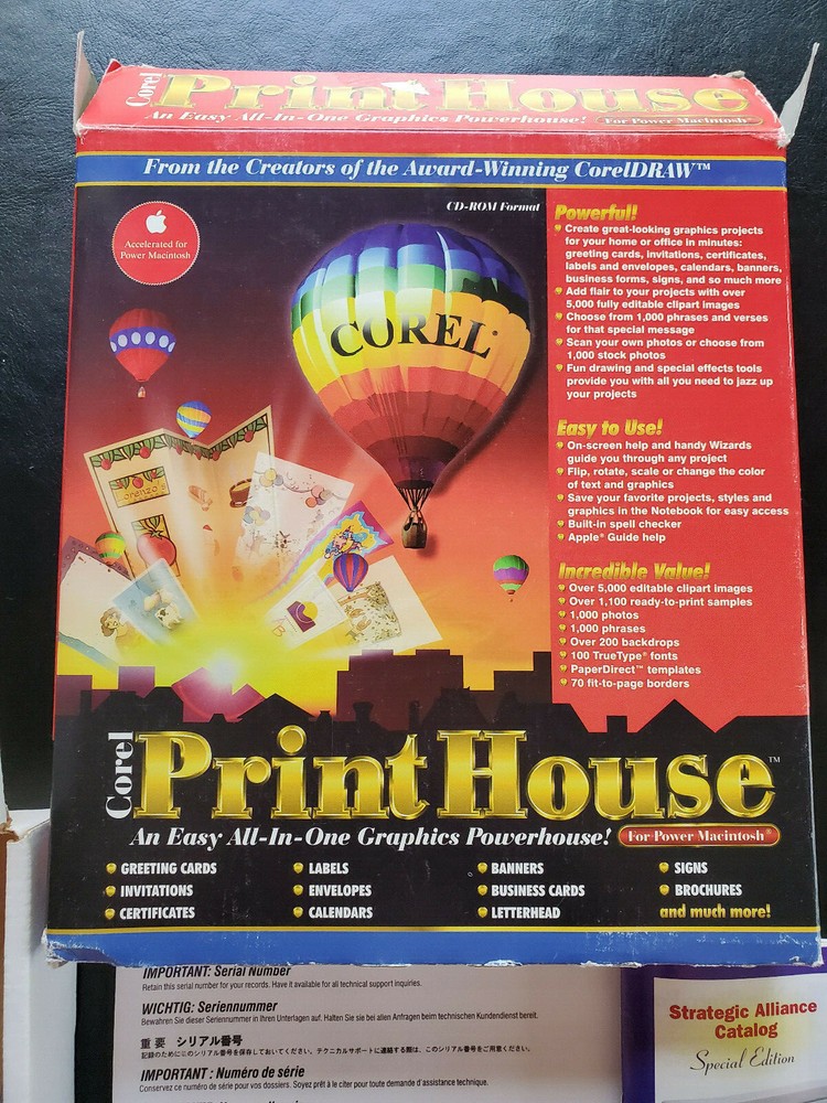 Vtg Corel Print House Macintosh MacOS 7.5 Graphics Program CDFormat NOS 1996