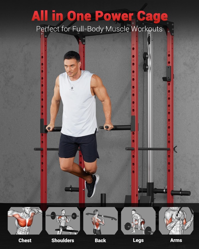 Power Cage 1200 LBS Multi-Function Power Rack with LAT Pulldown Seated Row