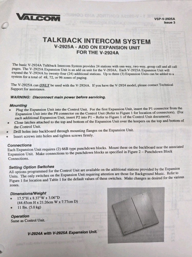 Valcom V-2924A + V-2925A Talkback Intercom System Lot w/ Boxes Powers On