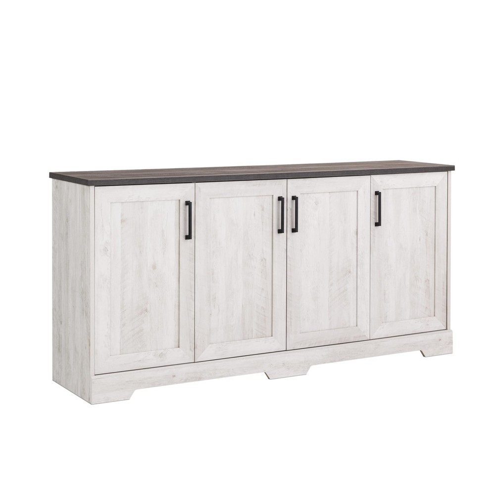 Rustic Ridge 4 Door Console Table with Storage, Washed White Storage Cabinet ...