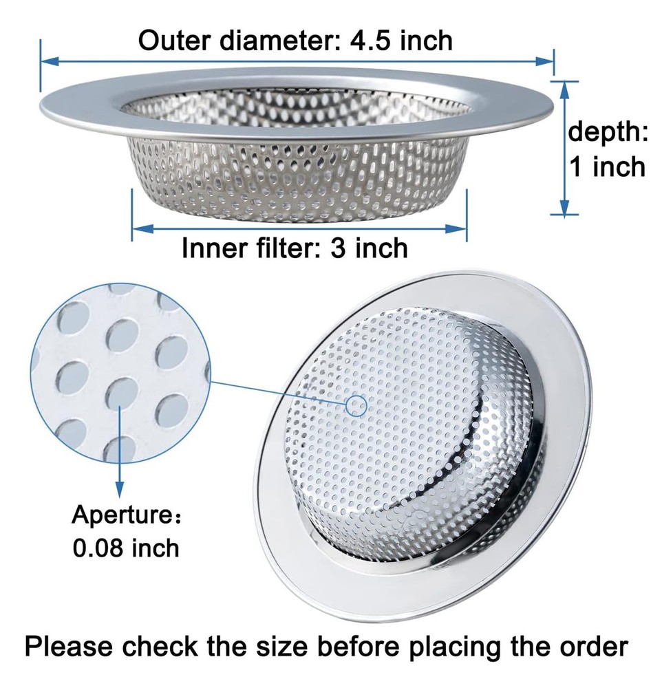 3 Pcs Sink Strainer for Most Kitchen Sink Drain Basket, Upgraded Double-Layer...