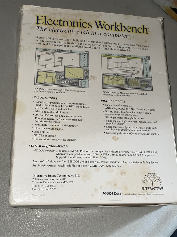 Electronics Workbench 3.0e 3.5" Disks Lab Computer Vintage PC Windows Software