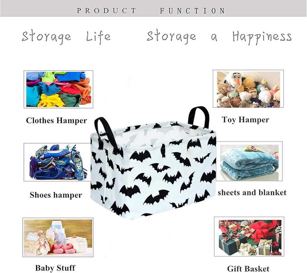 Bat Pattern Halloween Storage Gift Basket Canvas Bins With