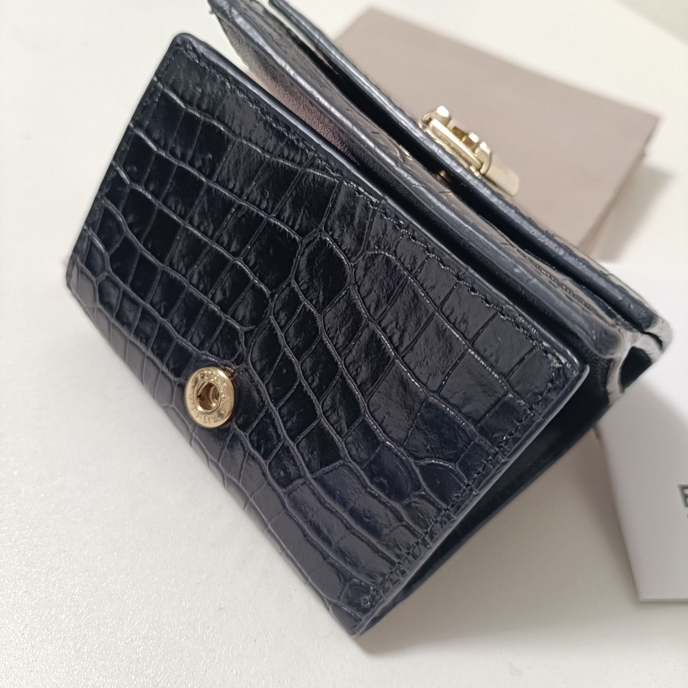 Furla -Embossed Leather Tri-Fold Wallet Black Excellent Condition