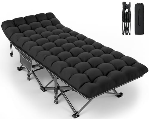 Camping Cot for Adults, Heavy Black Frame + Black Cushion Basic - 75x28x15"