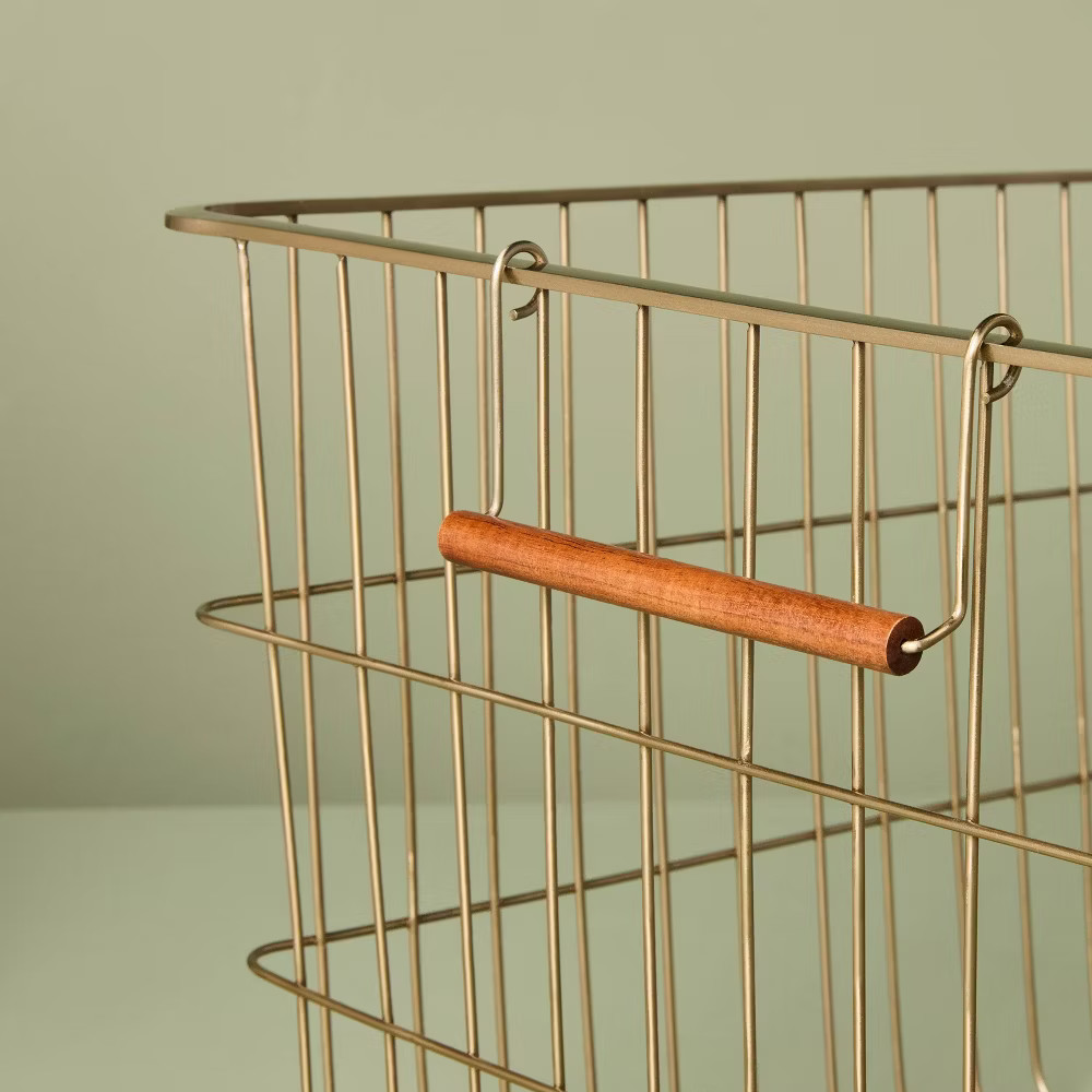 Large Rectangular Brass Wire Storage Basket- Hearth & Hand with Magnolia