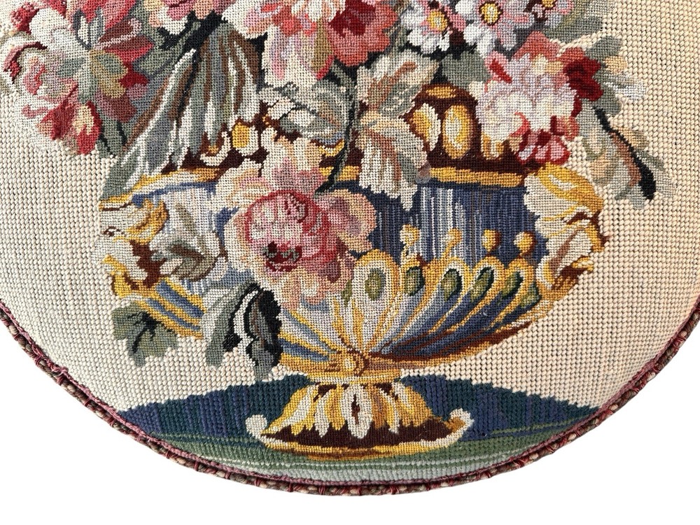 Antique Stool with Needlepoint Floral