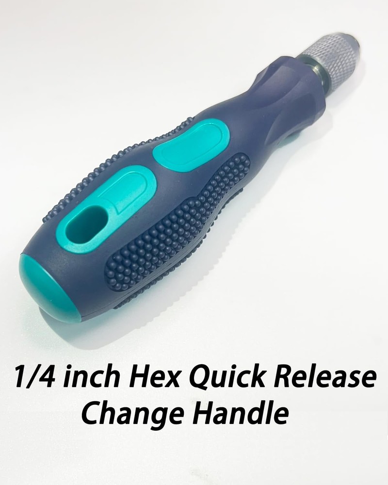 1/4" Bit Driver Handle, 1/4 inch Hex Quick Release Green + Blue