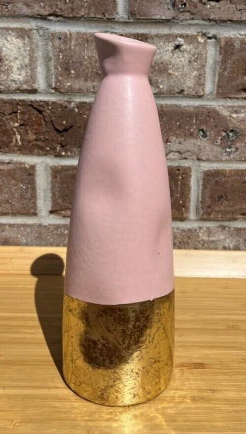 Pier 1 pink vase 10” With Gold Colored Bottom