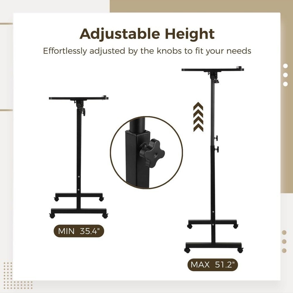 Mobile Podium, Adjustable Standing Desk with Caster Wheels, Adjustable Height...