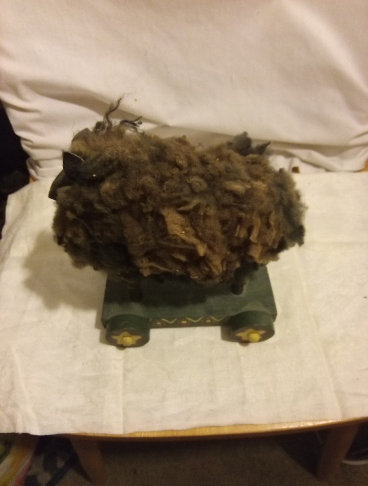 Primitive Folk Art Black Sheep Pull Toy(No String)