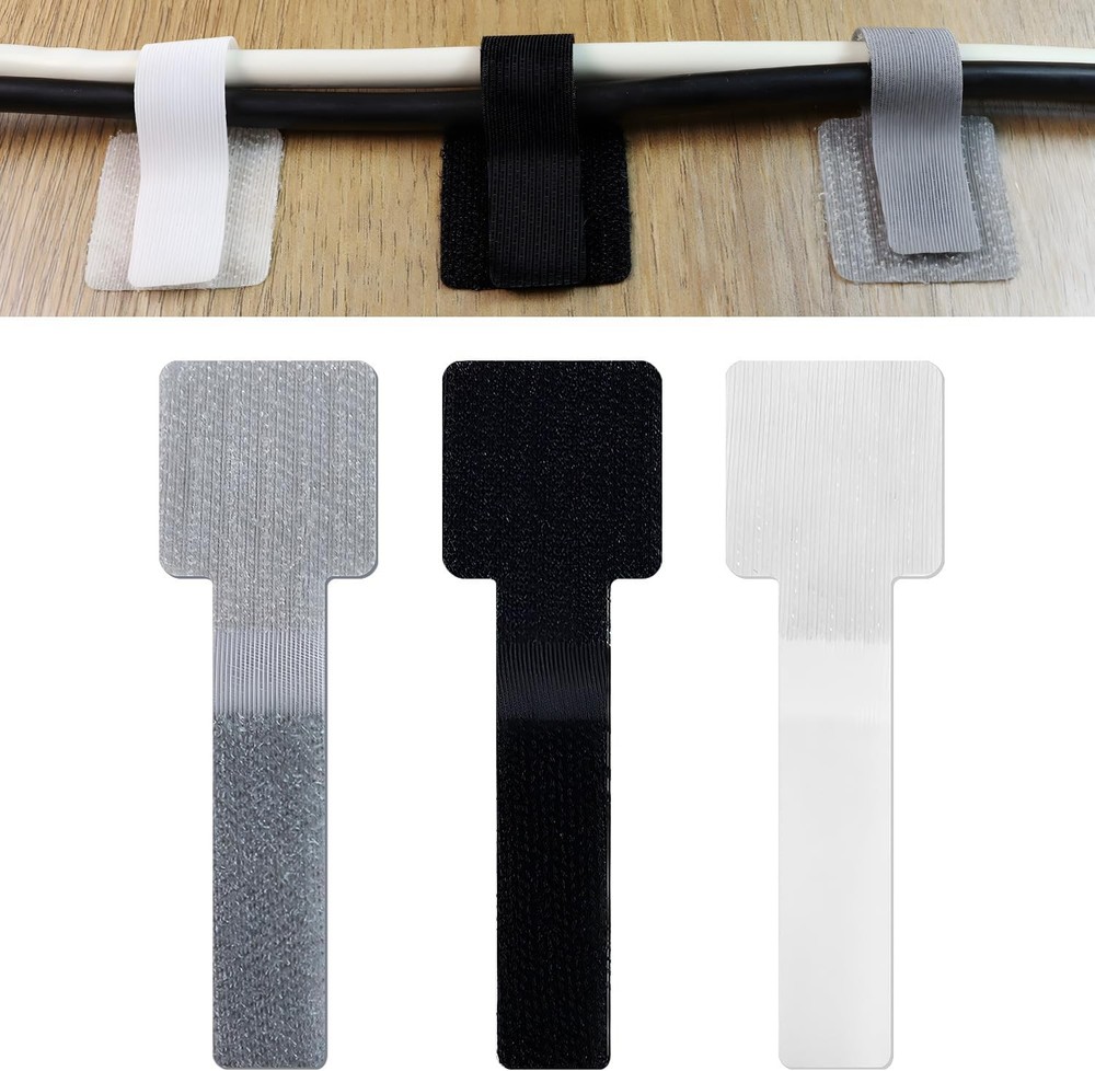 60 Pack Hook and Loop Cable Ties, Adhesive Cable Clips, Cord Organizer