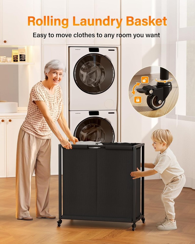 Laundry Hamper Sorter 2 Section 103L Rolling Laundry Basket Organizer W/ Wheels