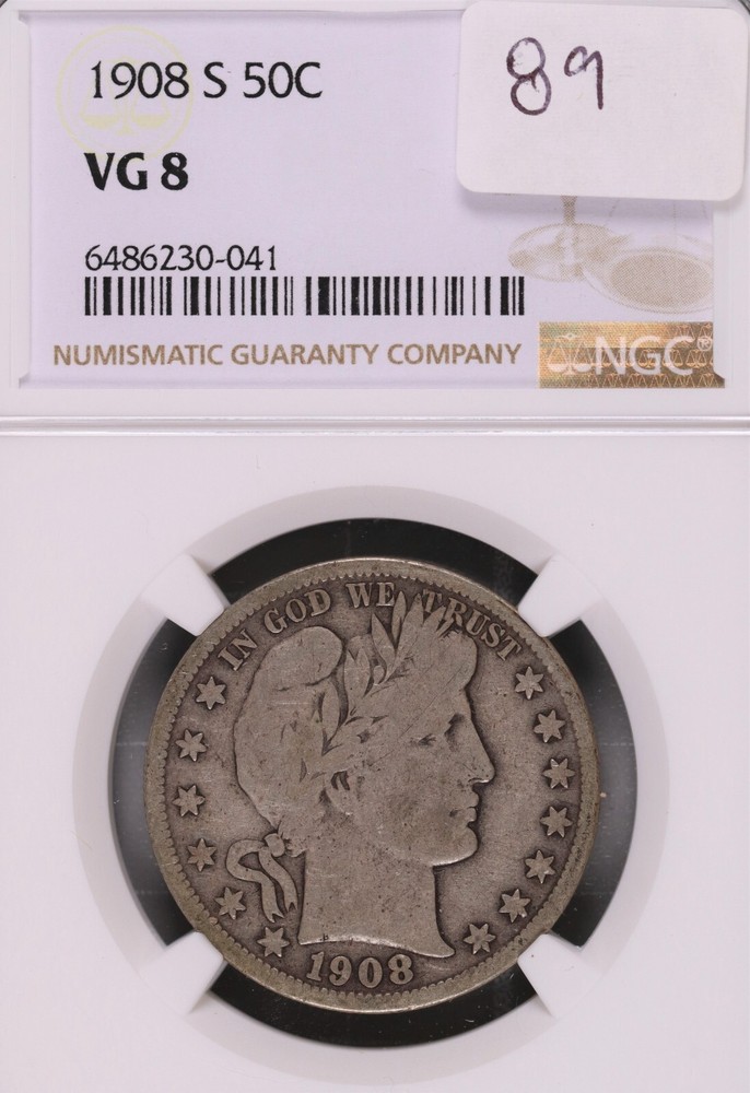 1908-S Barber Silver Half Dollar NGC VG-8 #0-041