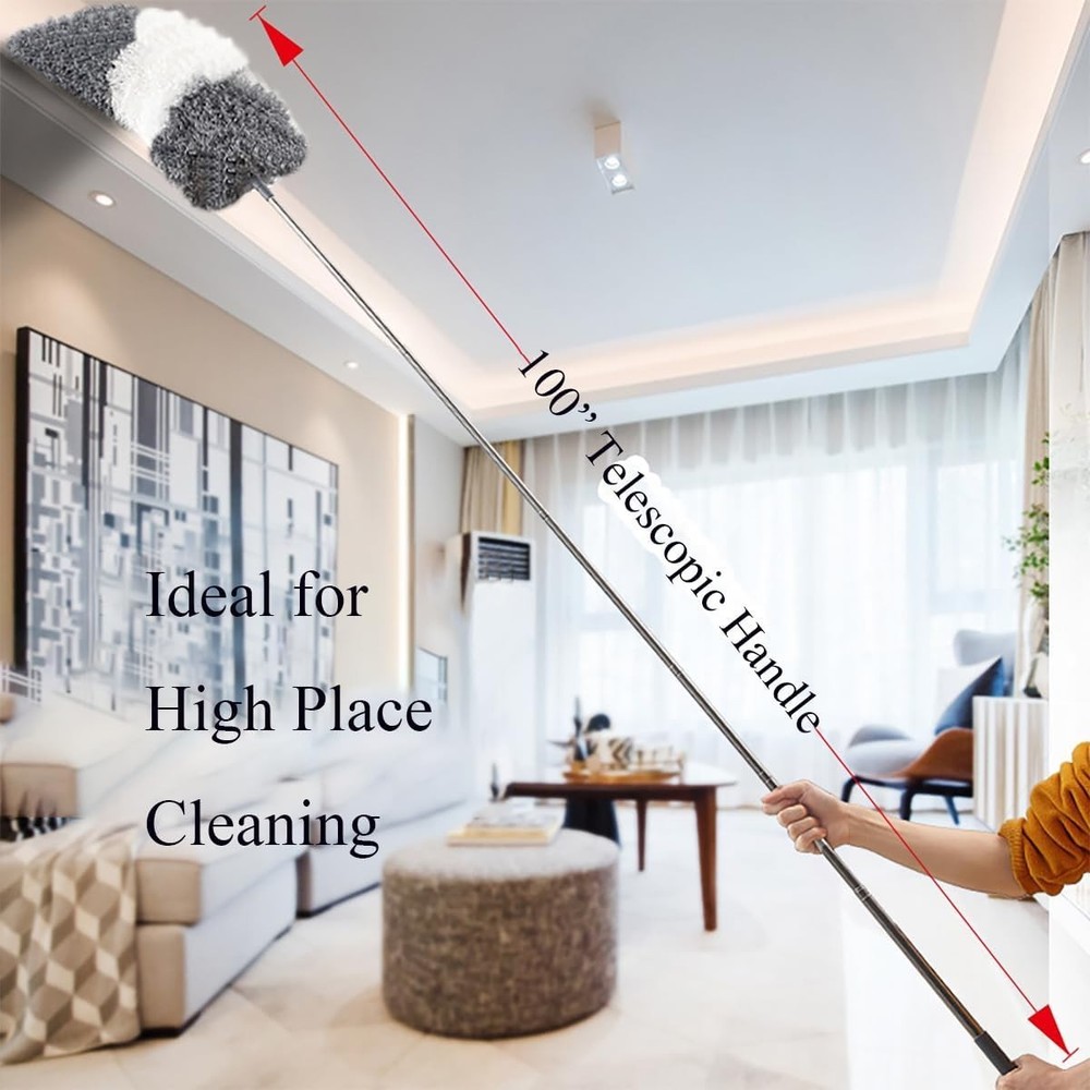 9 Piece Microfiber Feather Multihead Duster kit with Long Retractable Handle